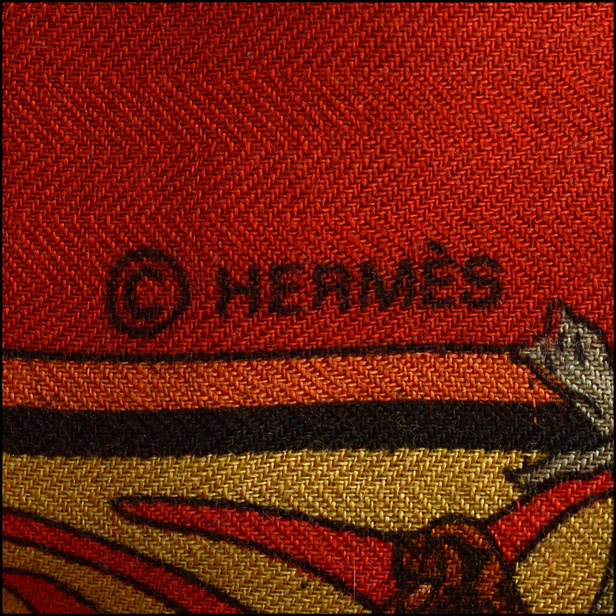 RDC15685 HERMES Black/Rouge/Natural "Kachinas" 140 Cashmere Shawl Kermit Oliver