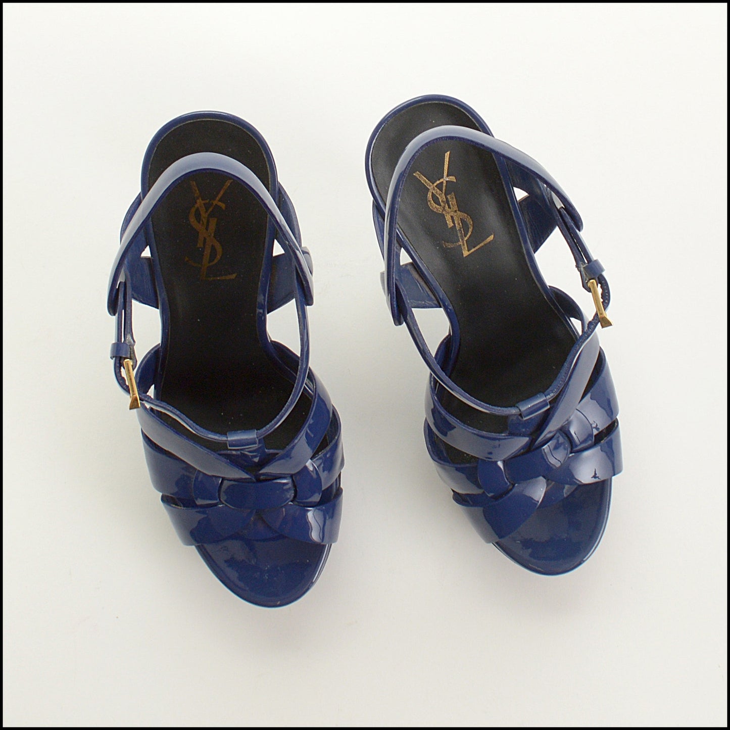 RDC15208 SAINT LAURENT Blue Patent Leather Tribute Platform Heel Size 38