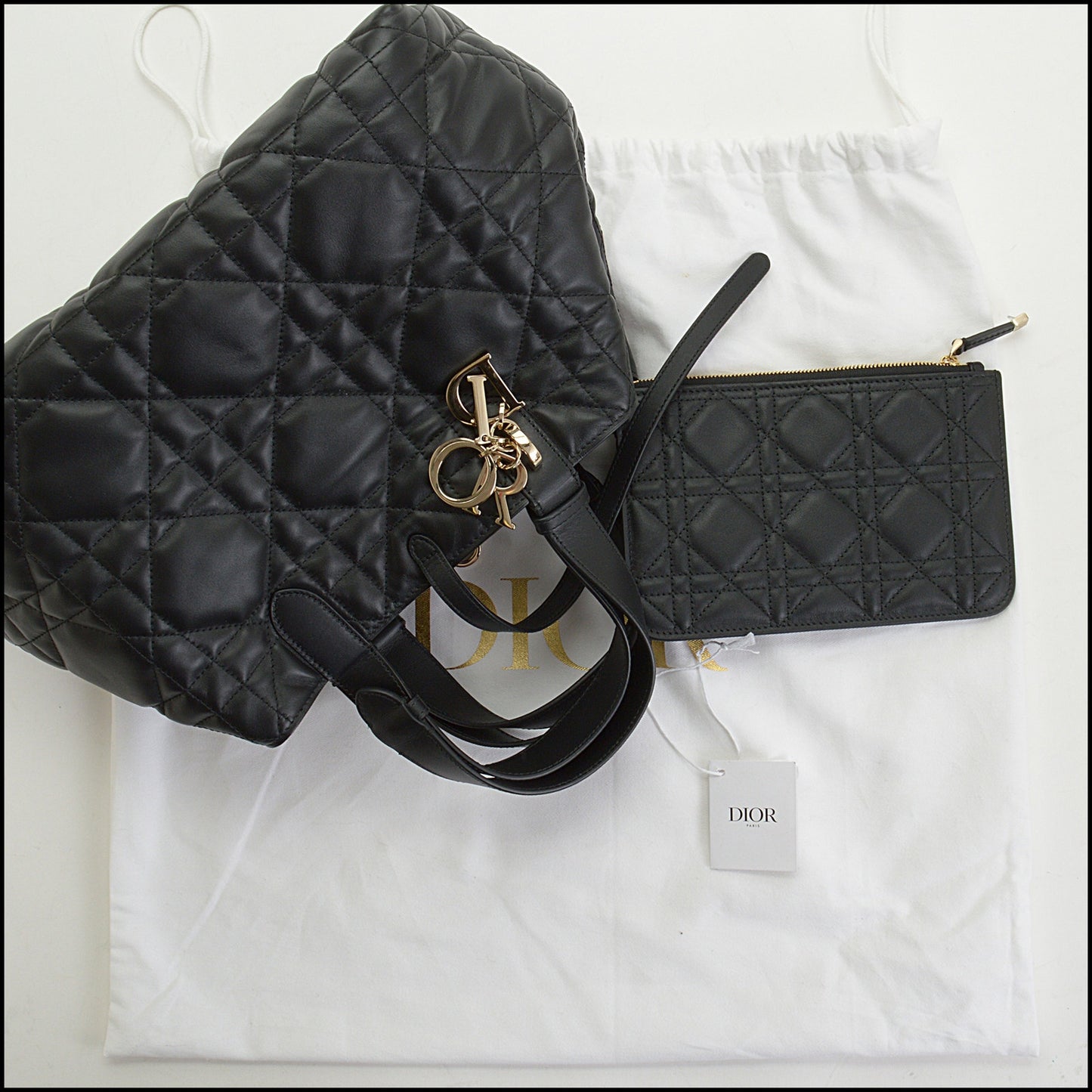 RDC14942 CHRISTIAN DIOR Black Macrocannage Quilted Calfskin Toujours Medium Tote Bag
