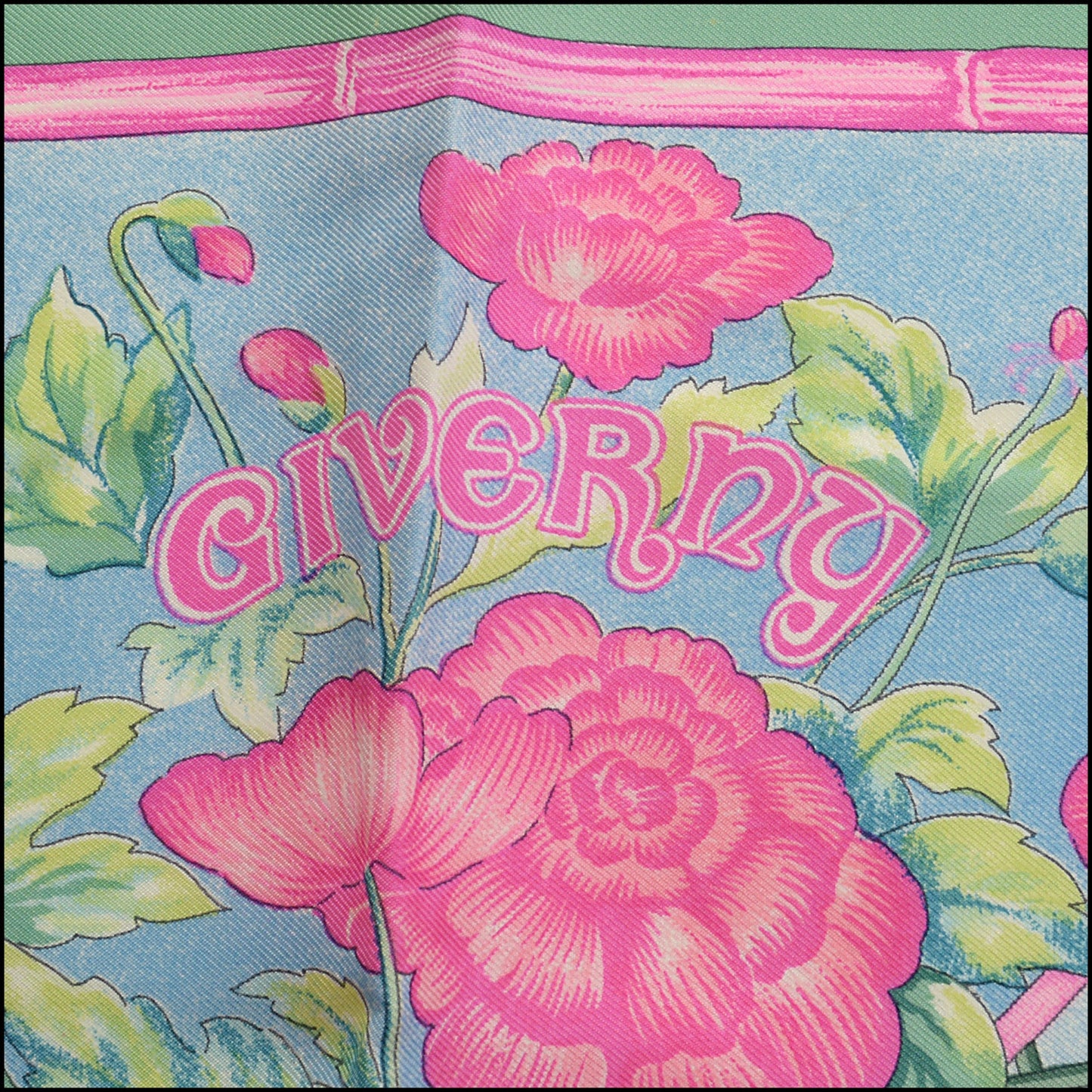 RDC15096 HERMES Vintage Green/Pink "Giverny" 90 Silk Scarf