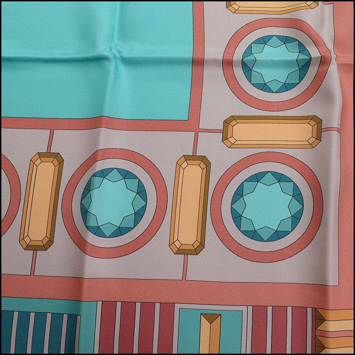 RDC15217 TIFFANY & CO. Terracotta Gem Border Silk Scarf 90cm