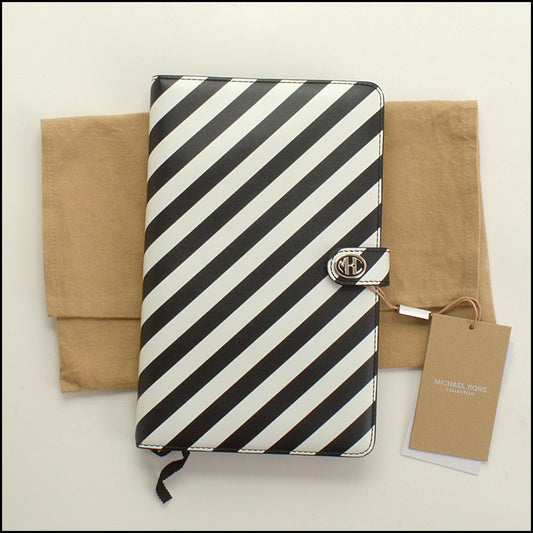RDC15316 MICHAEL KORS Black and White Diagonal Striped Leather Notebook