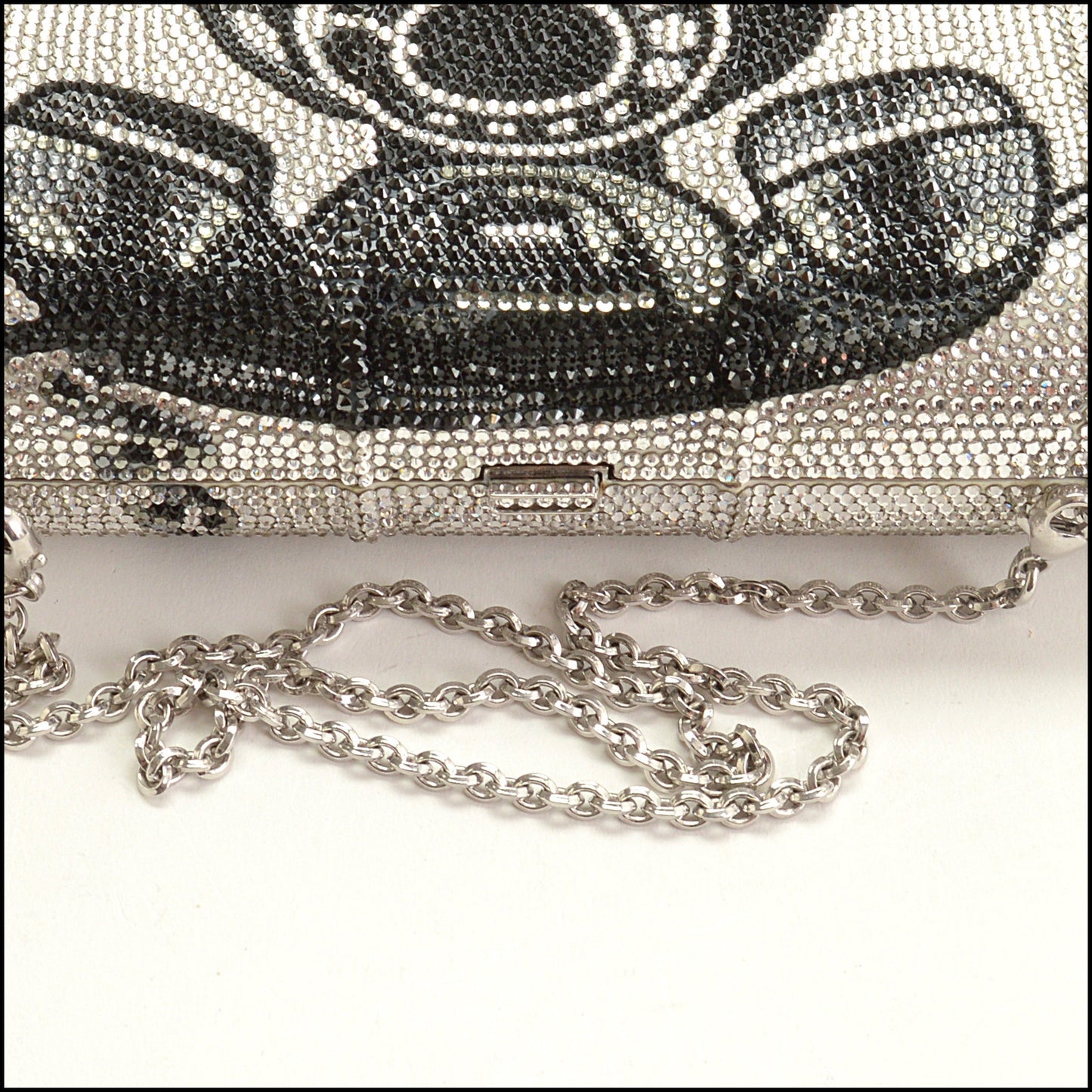 RDC15268 JUDITH LEIBER Silver/Black Telephone Crystal Box Minaudiere Bag