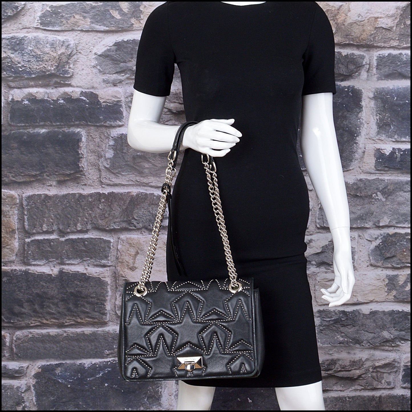 RDC14981 JIMMY CHOO Black Leather Star Studded Helia Bag