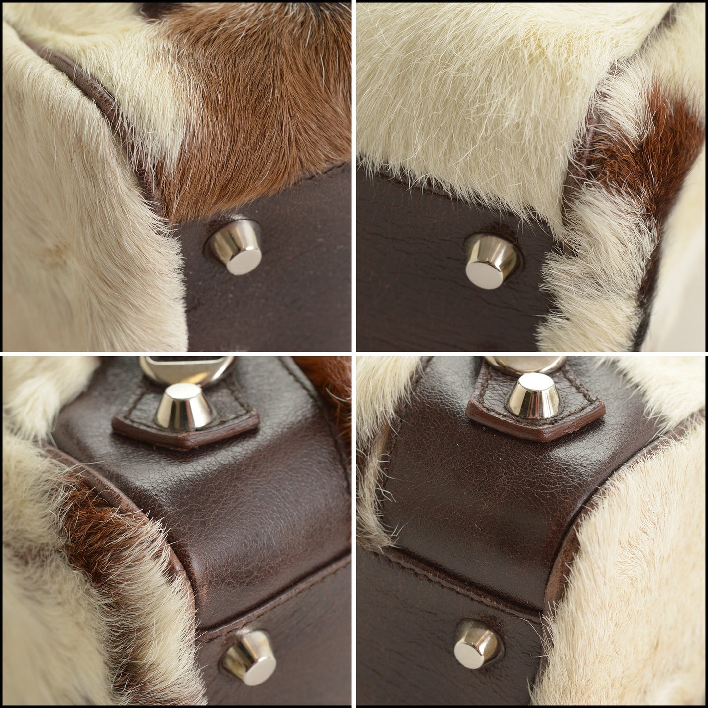 RDC15346 BALENCIAGA '06 Marron Dark Brown Whole Goat Chevre Leather and Fur Bowling Handbag