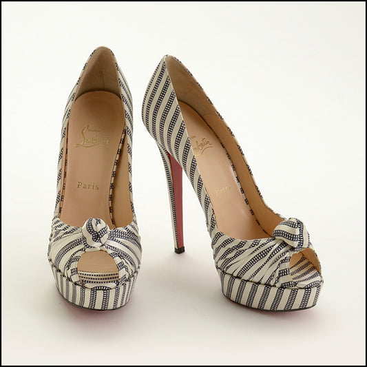 RDC15538 CHRISTIAN LOUBOUTIN Black/White Damas Greissimo Peeptoe Pump Size 41