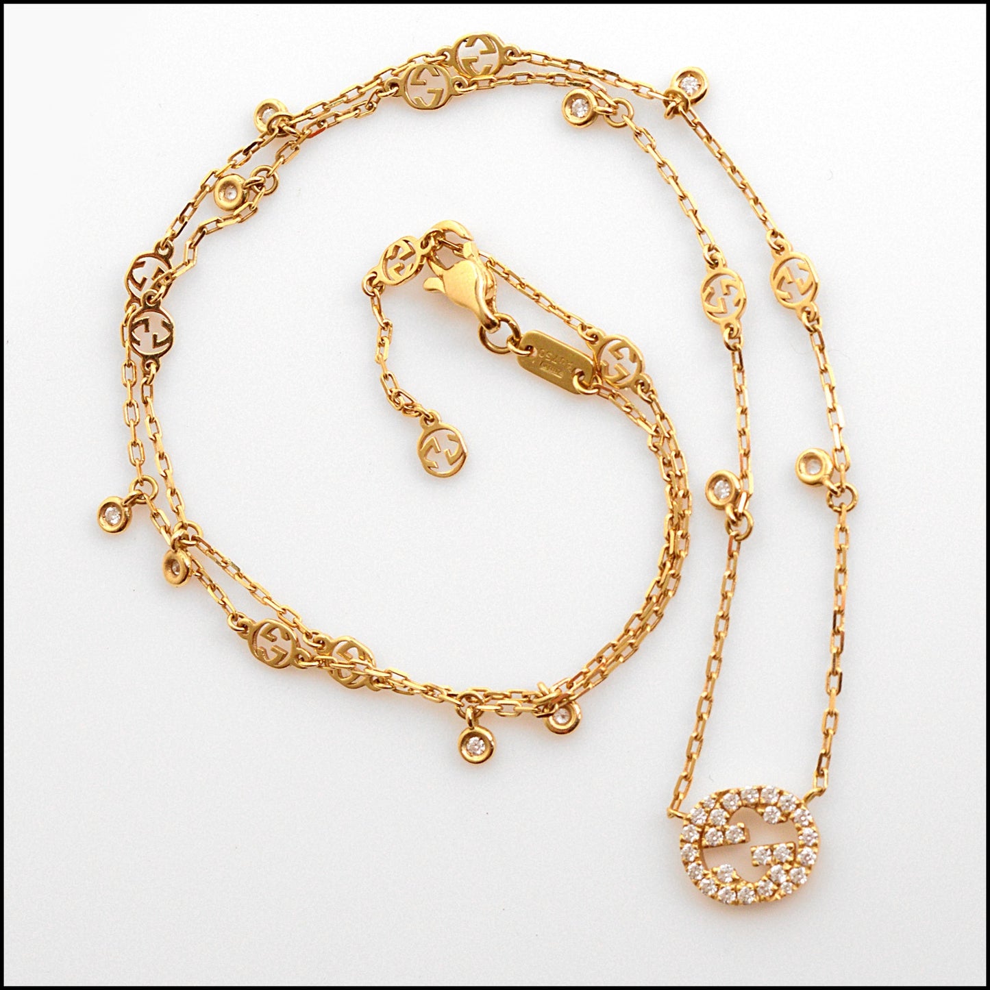 RDC15552 GUCCI 18k Gold Diamond Interlocking G Necklace