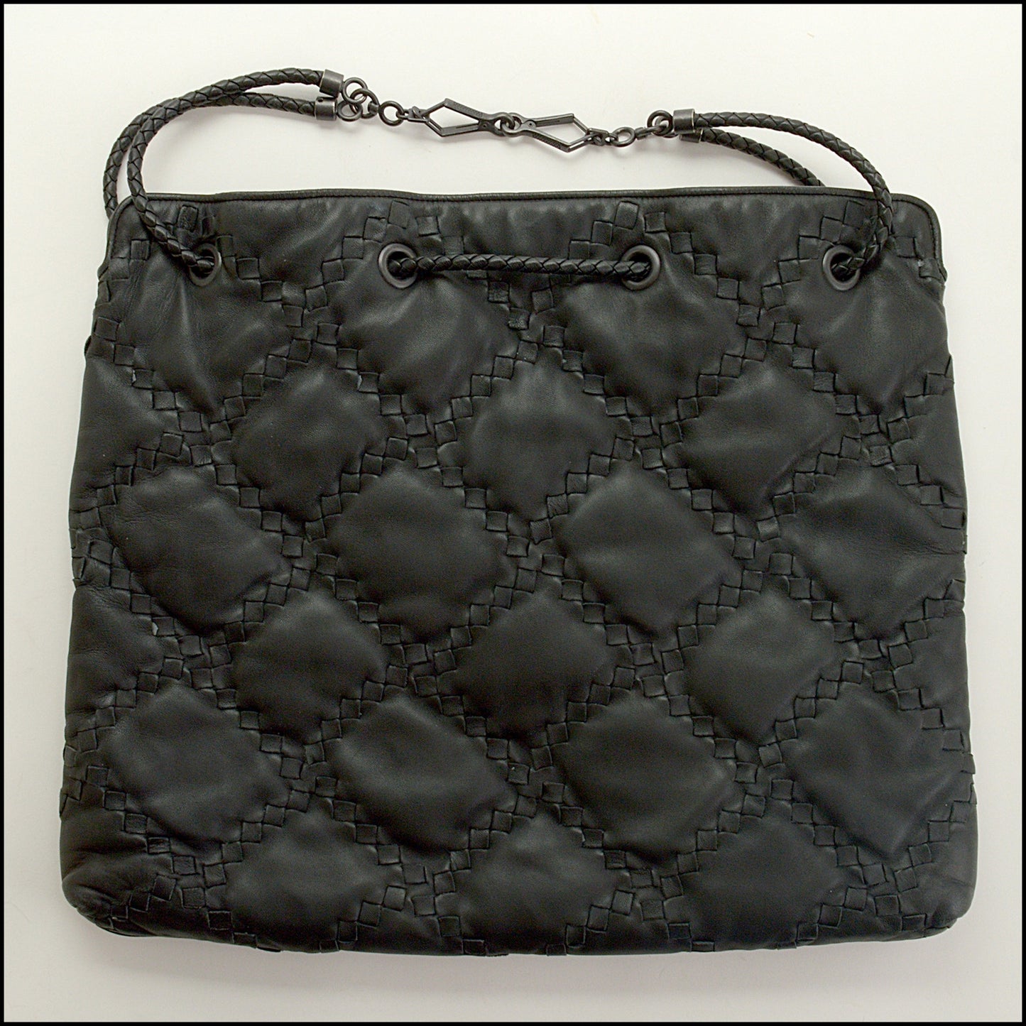 RDC15312 BOTTEGA VENETA '08 Black Intrecciato Nappa Leather Drawstring Tote Bag