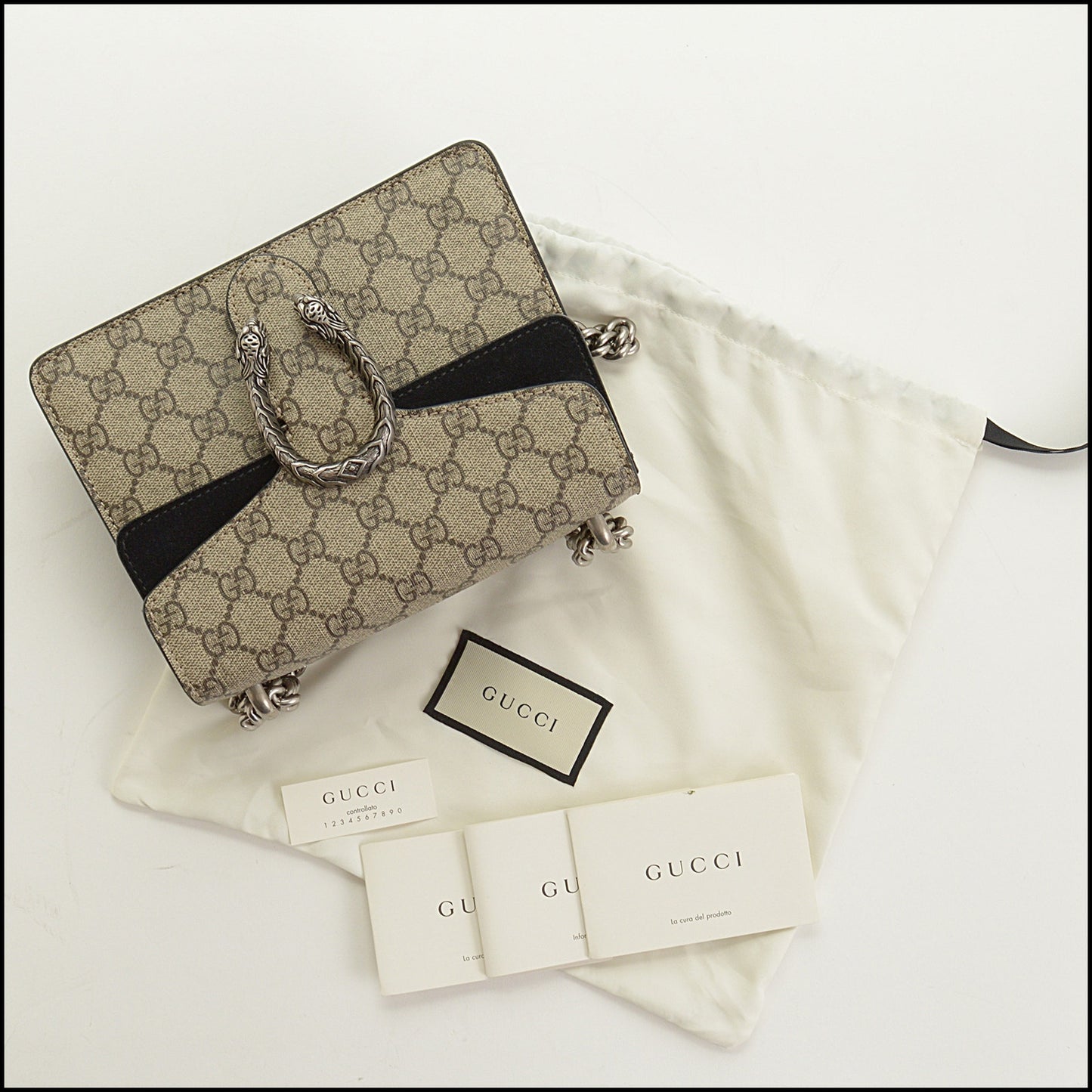 RDC15410 GUCCI Brown GG Supreme Canvas/Black Suede Dionysus Mini Bag
