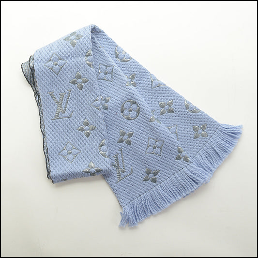 RDC15043 LOUIS VUITTON Blue / Silver LV Logomania Wool Scarf