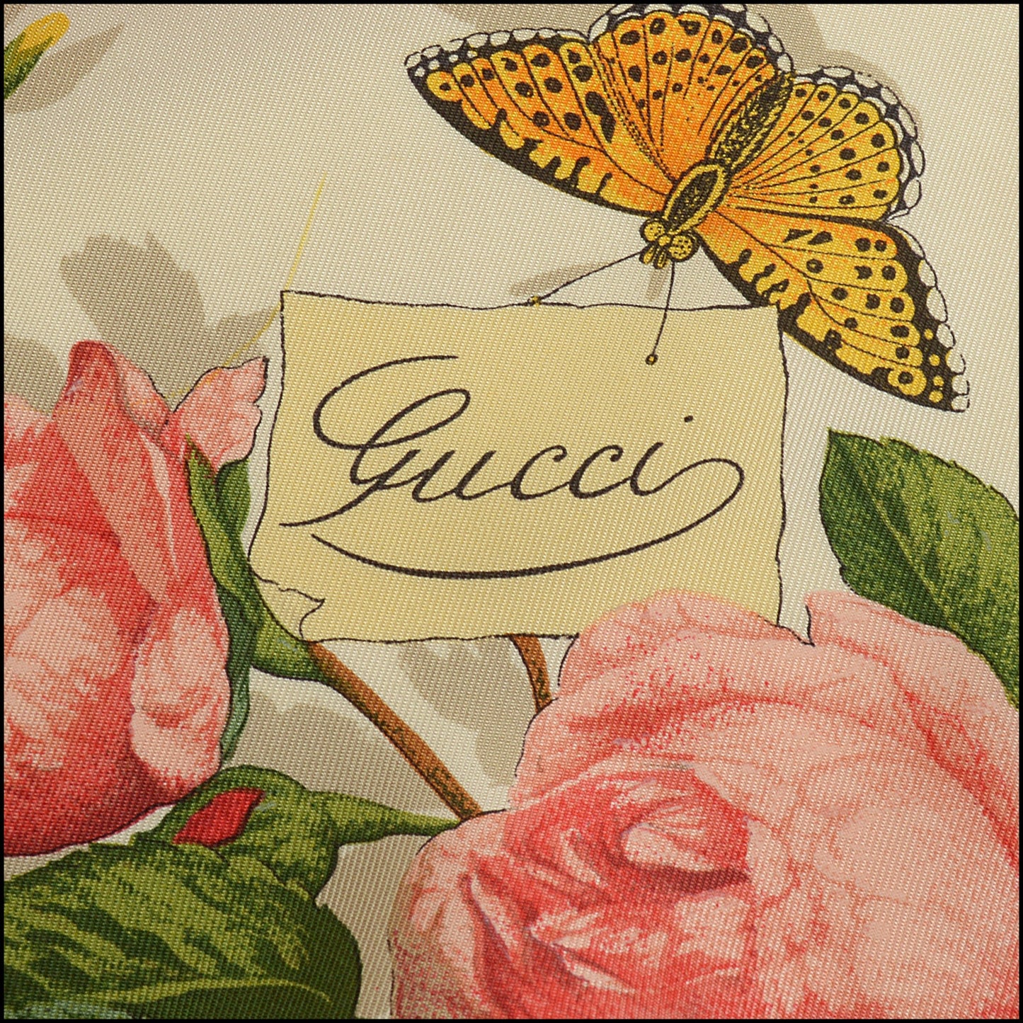 RDC14888 GUCCI Vintage Cream/Beige Floral Logo Silk Scarf