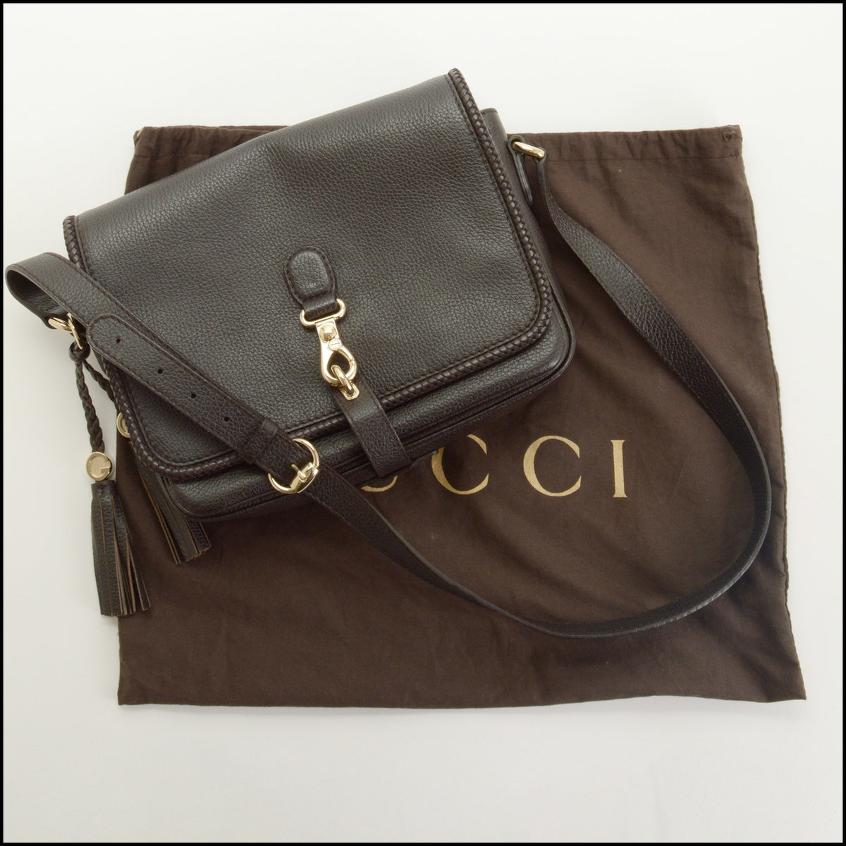 RDC15618 GUCCI Dark Brown Leather Marrakech Medium Flap Bag