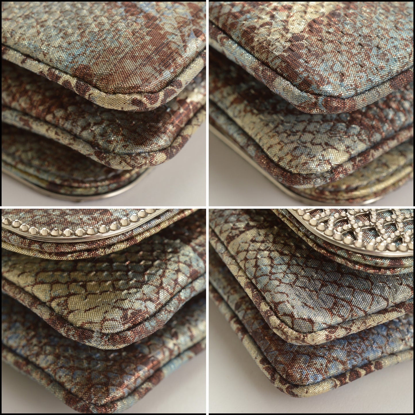 RDC15263 JUDITH LEIBER Multicolor Snake Print Fabric Crystal Leaf Flap Bag