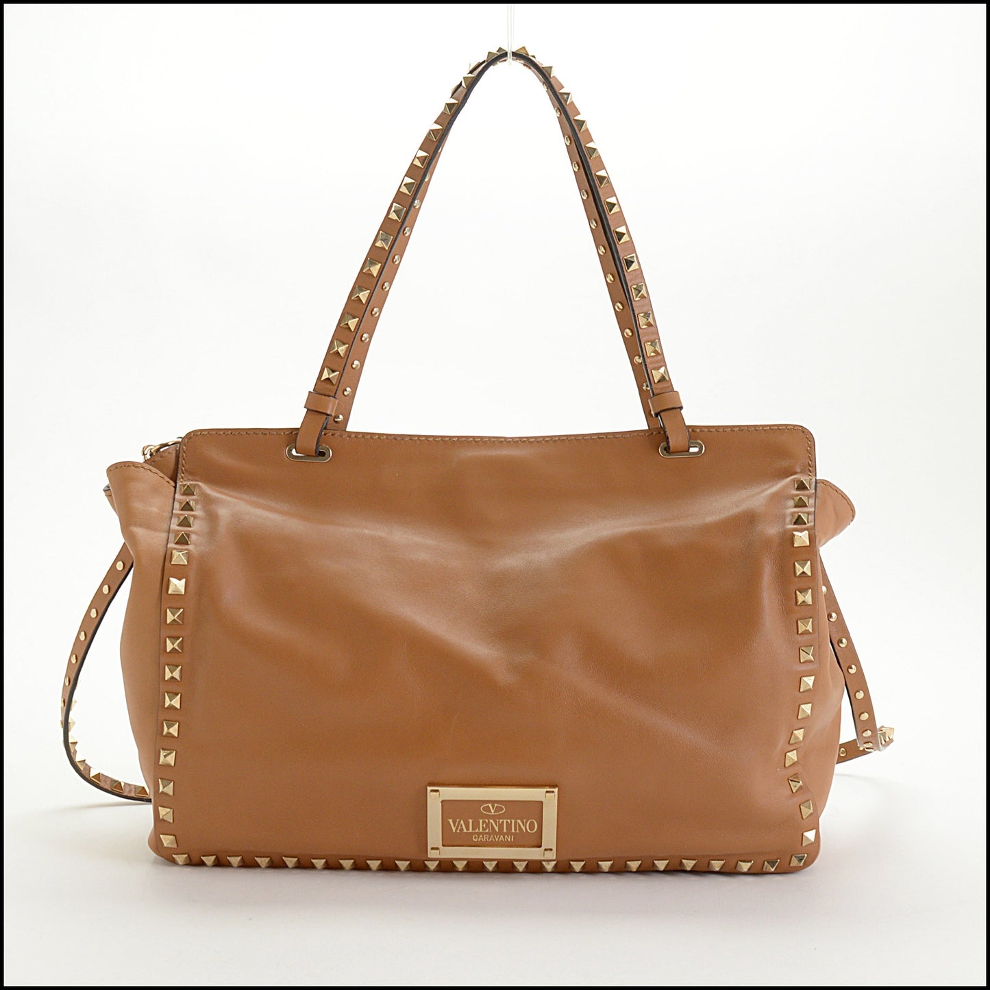 RDC14548 VALENTINO GARAVANI Tan Leather Rockstud Tote Bag