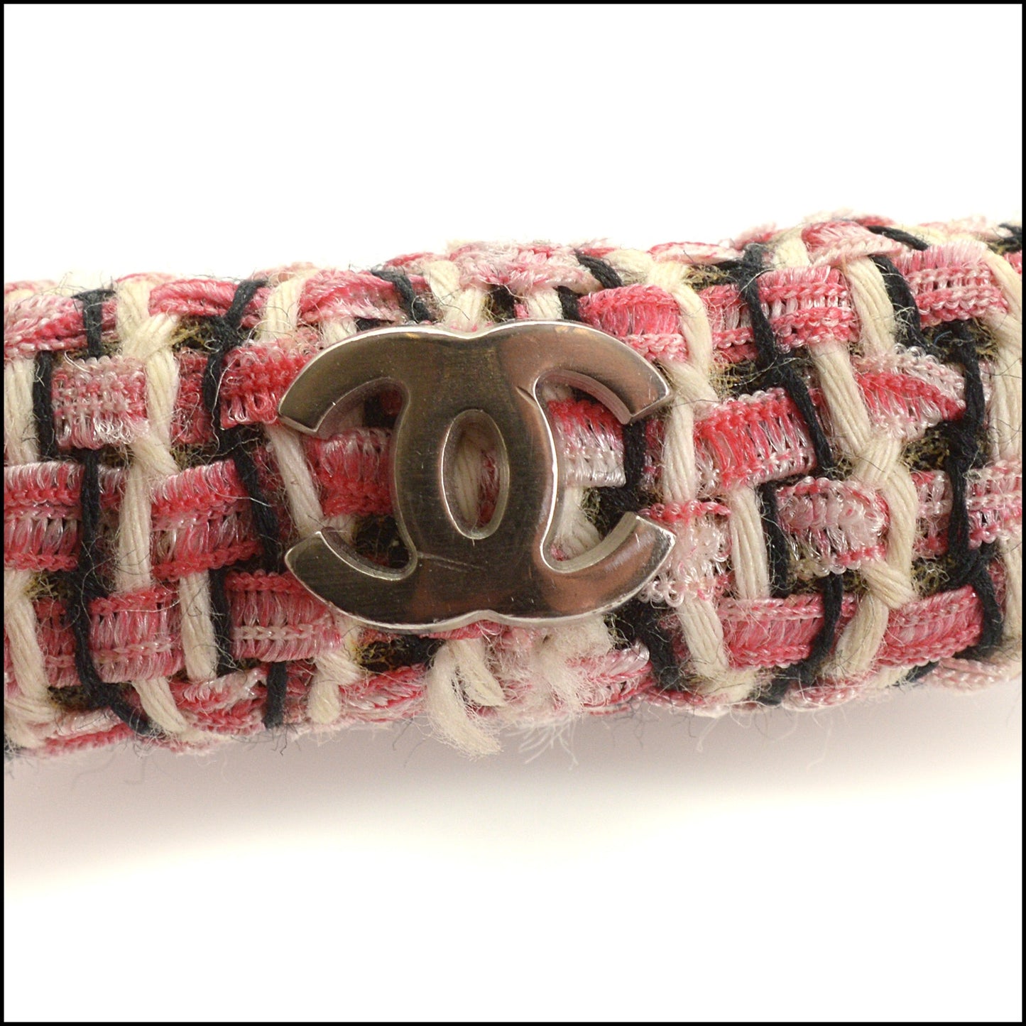RDC15377 CHANEL '14 Pink and White Tweed Narrow Bangle Size Medium