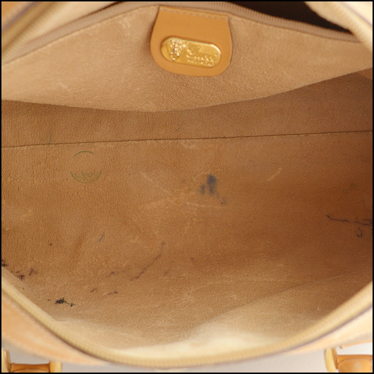 RDC15506 GUCCI Vintage Tan Leather Micro GG Boston Bag