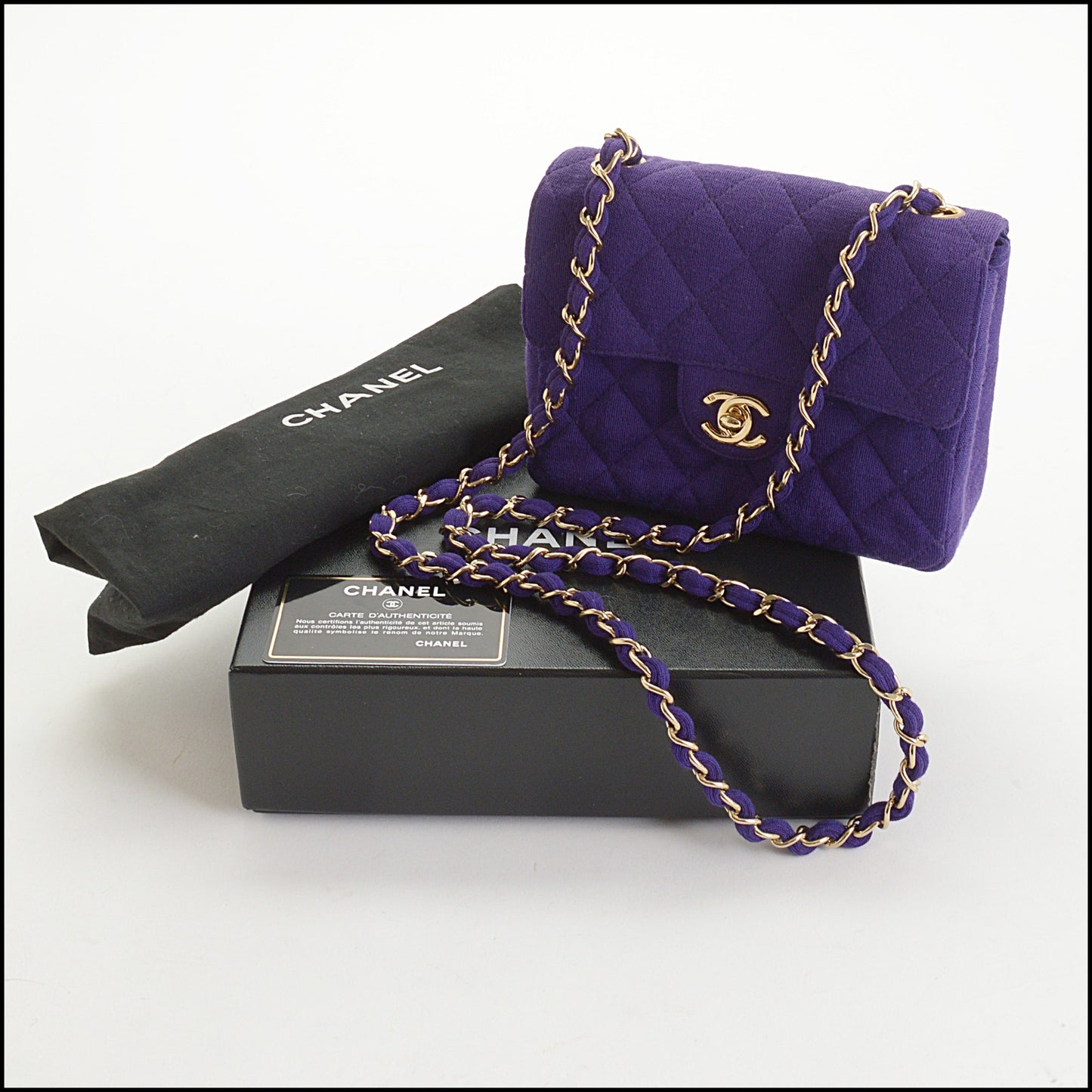 RDC14966 CHANEL '00-02 Purple Jersey Classic Square Mini Flap Bag