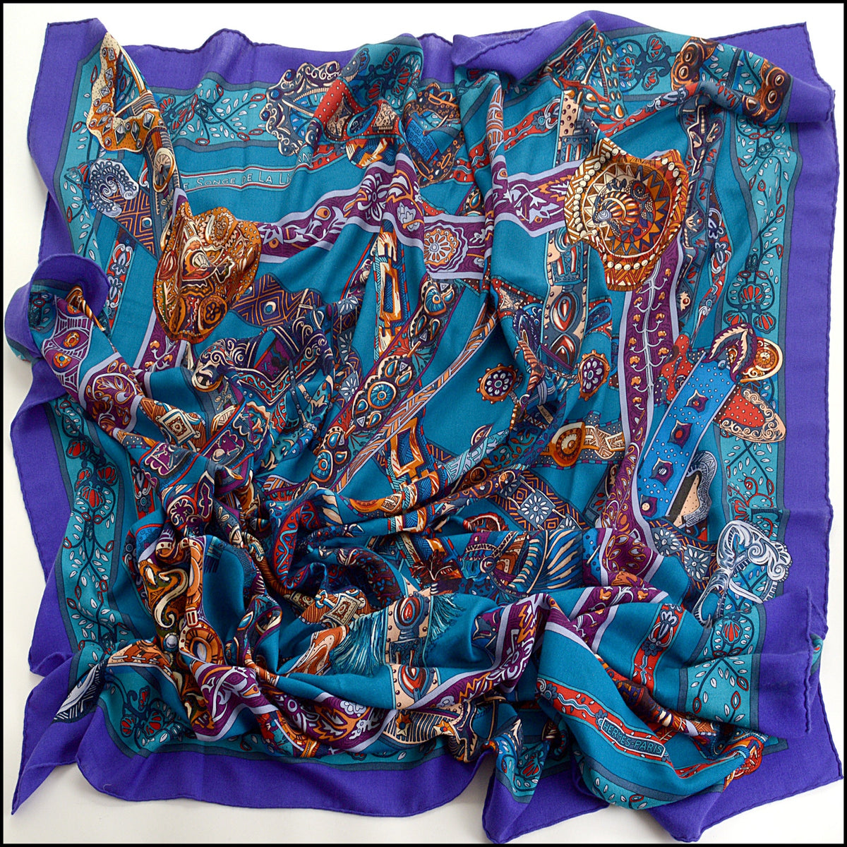 RDC15686 HERMES Violet/Blue/Multi ''Le Songe De La Licorne'' 140 Cashmere Shawl