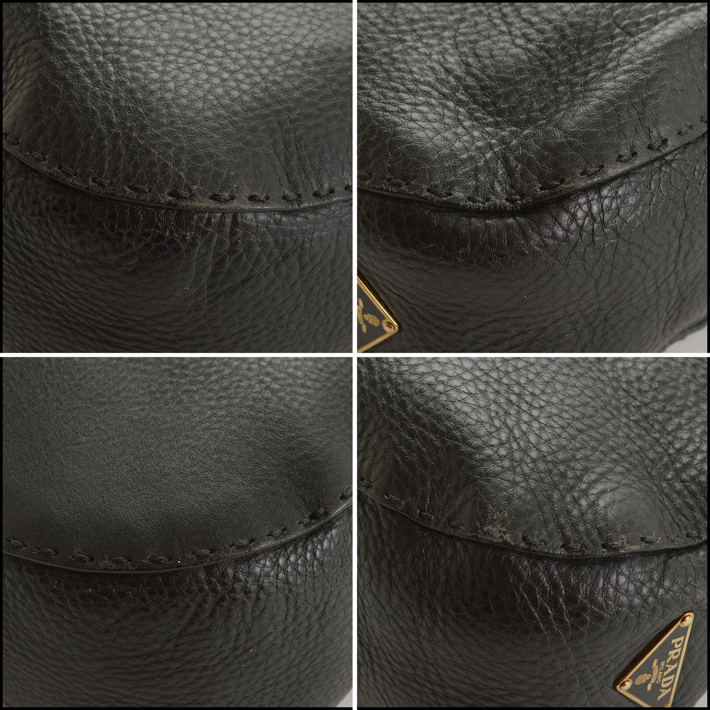 RDC15505 PRADA Black Pebbled Leather Hobo Bag