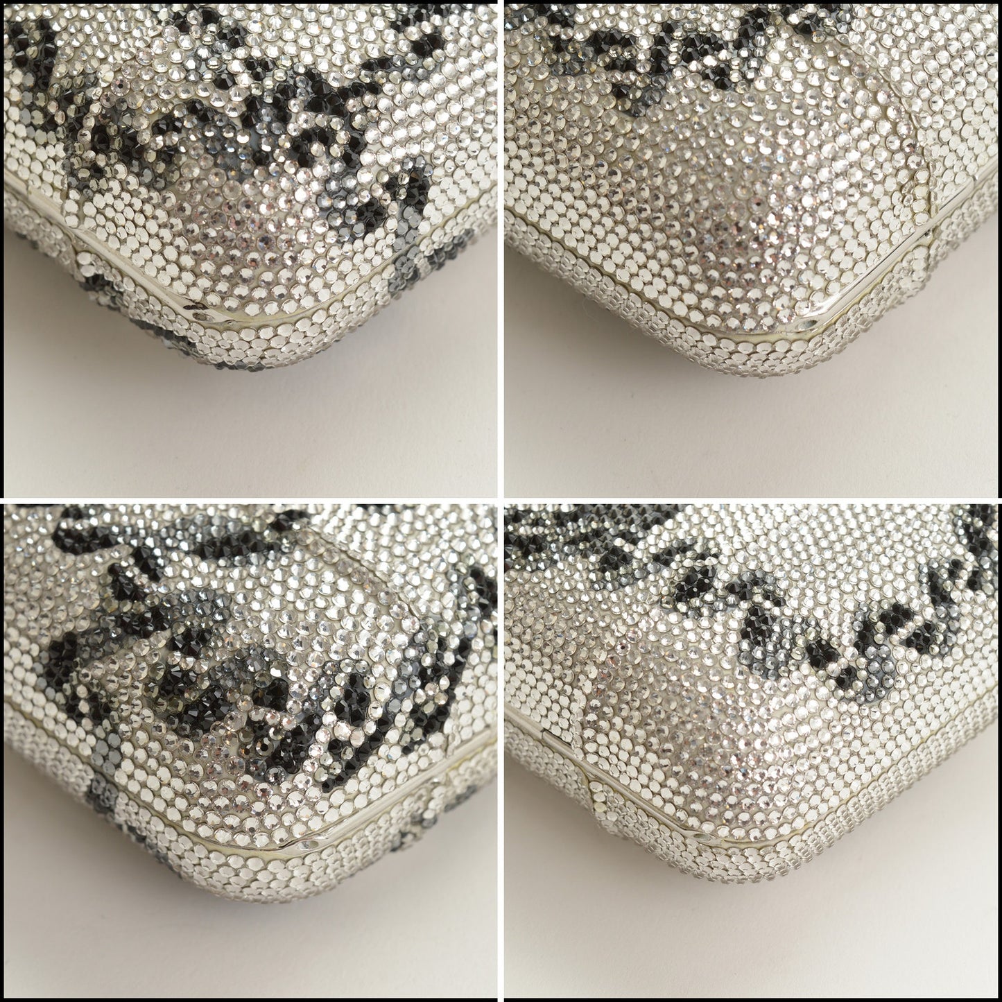 RDC15268 JUDITH LEIBER Silver/Black Telephone Crystal Box Minaudiere Bag