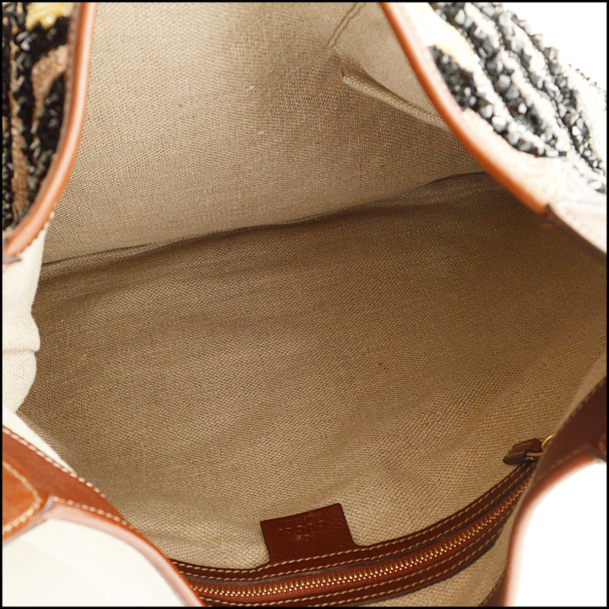 RDC15670 GUCCI Brown Leather Beaded Zebra Web Bag