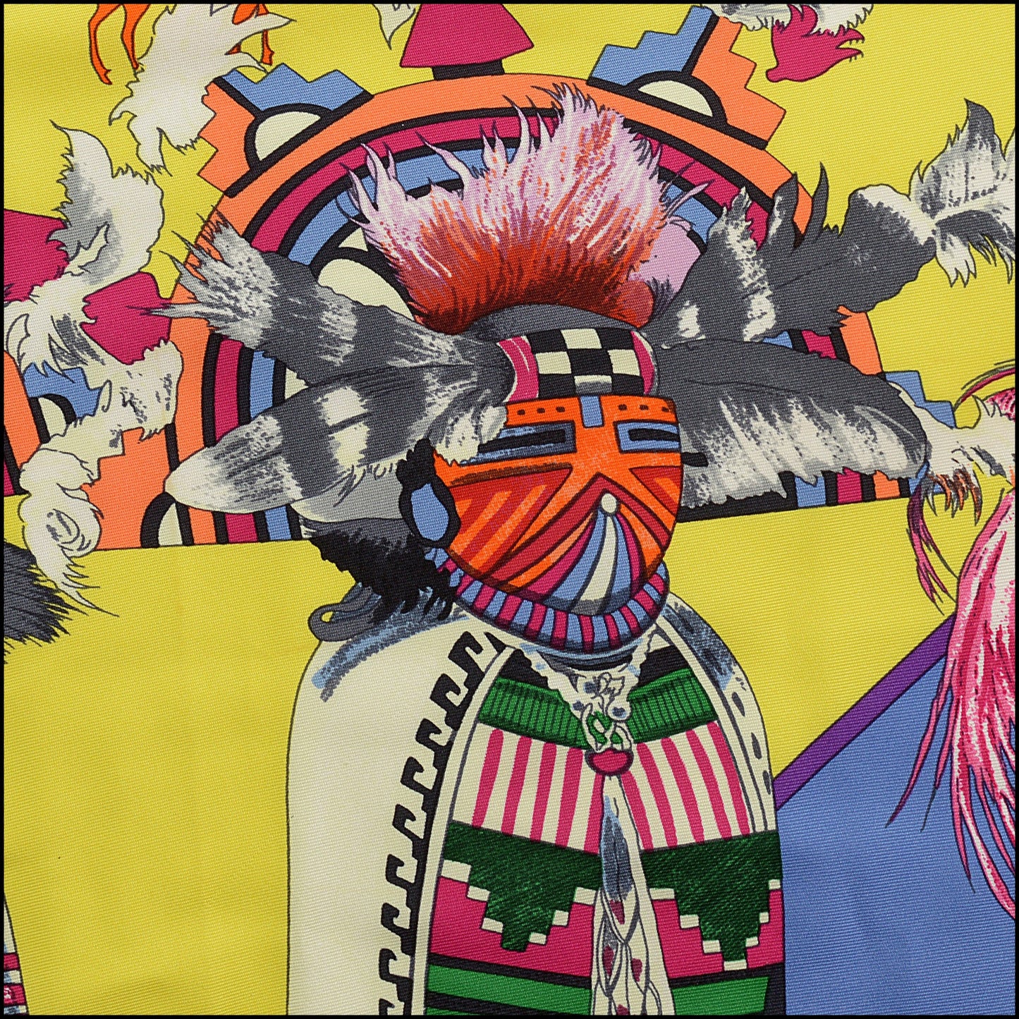 RDC15479 HERMES Purple Kachinas Large Triangle Scarf Shawl