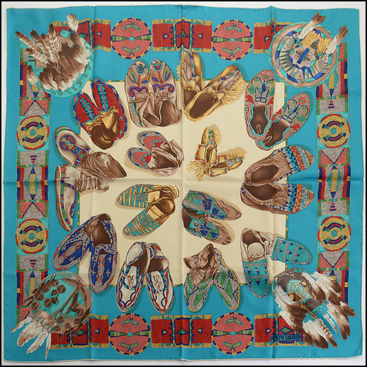 RDC14254 Authentic RALPH LAUREN Turquoise/Multicolor Tribal Shoes Silk Scarf