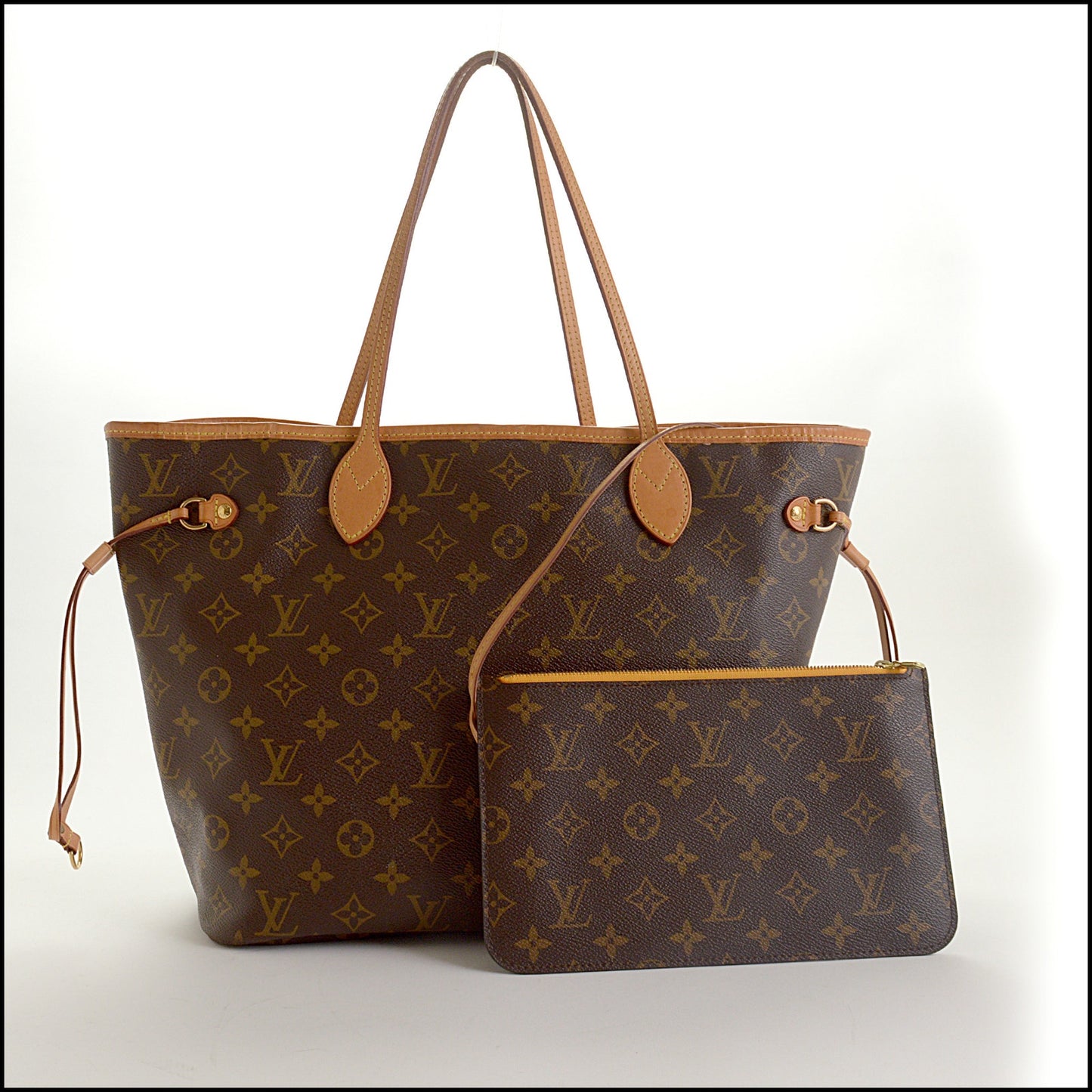 RDC15400 LOUIS VUITTON '14 Brown Monogram Canvas Mimosa Yellow Neverfull MM Tote with Pouch
