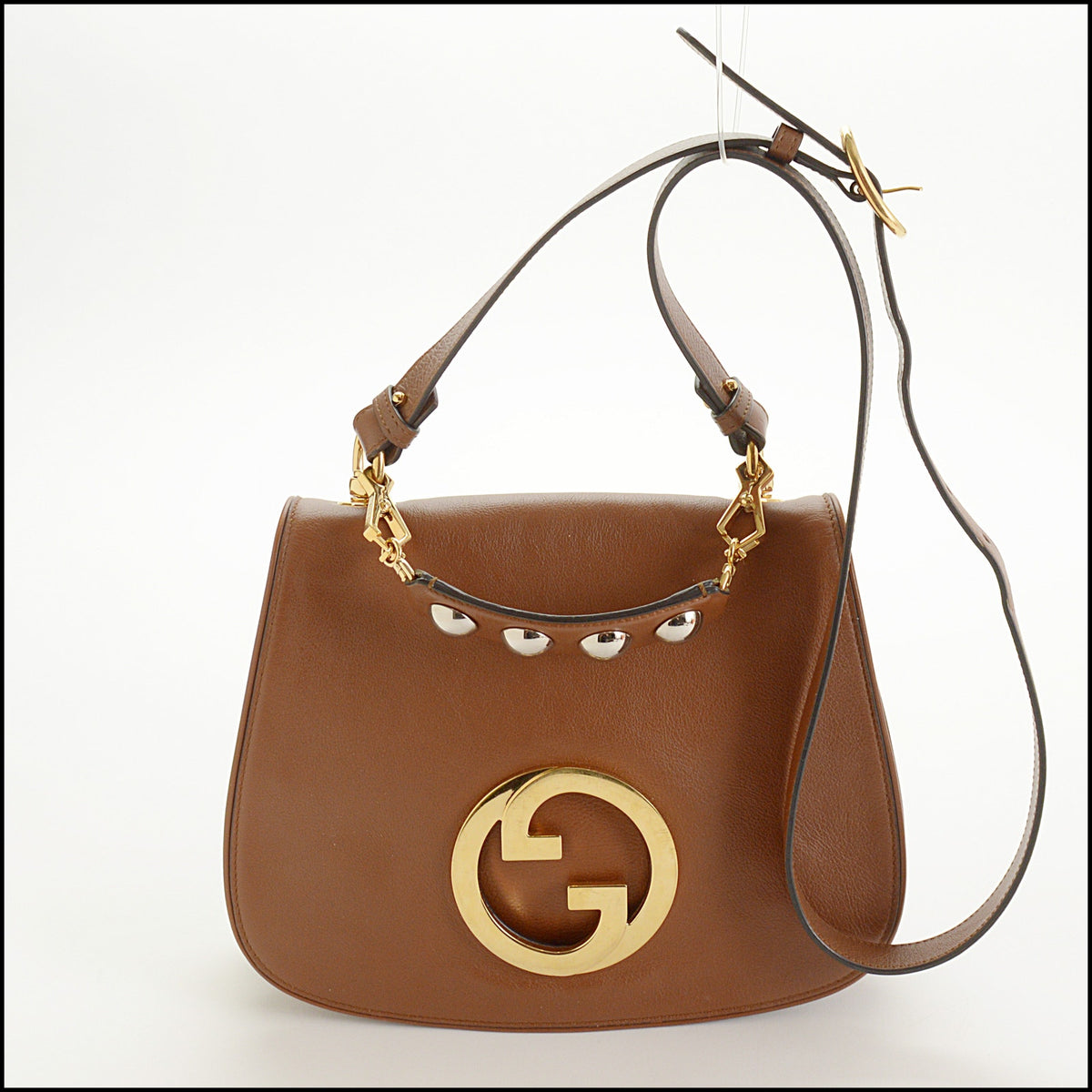 RDC15645 GUCCI Brown Leather Top Handle Blondie Crossbody Bag