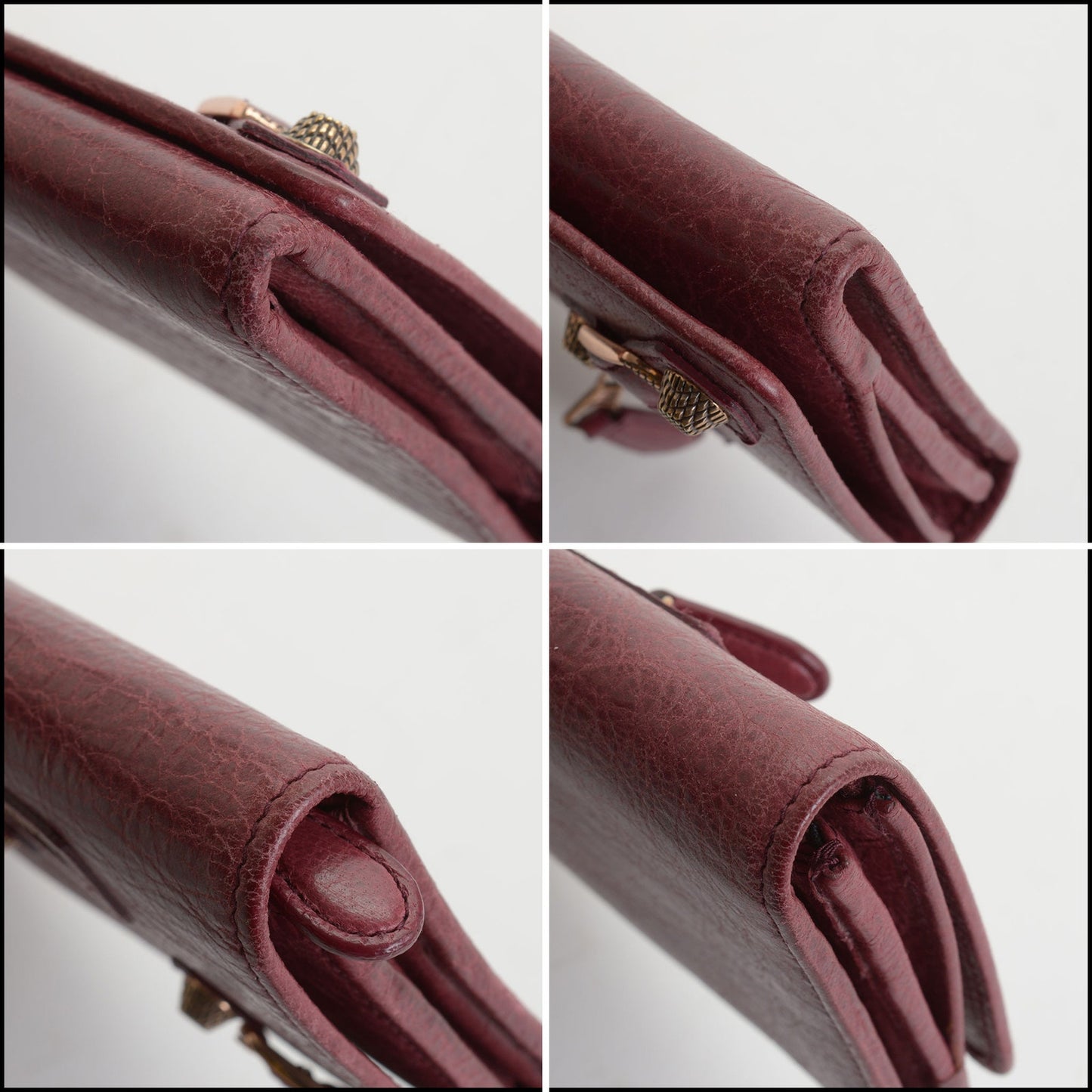 RDC14347 Authentic BALENCIAGA '12 Burgundy Lambskin Rose Gold HW Money Wallet