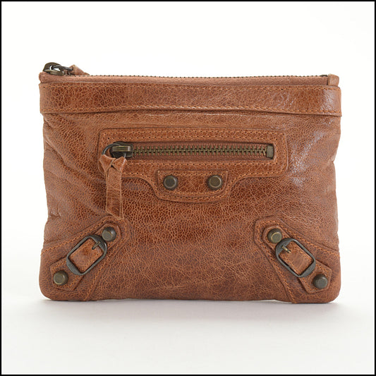 RDC14519 BALENCIAGA SS '09 Autumn Brown Lambskin Coin Pouch Mini Purse