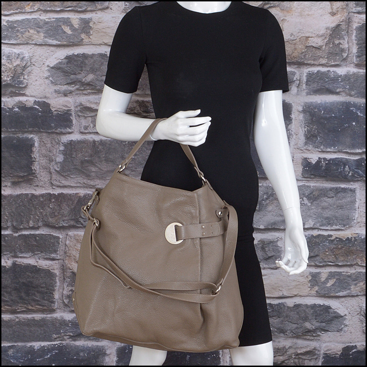 RDC15651 VERSACE COLLECTION Taupe Leather Bucket Crossbody/Hobo Bag