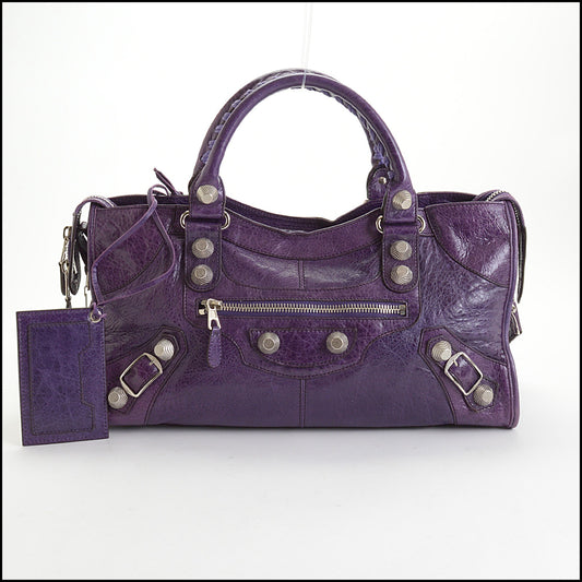 RDC14348 Authentic BALENCIAGA '07 Purple Lambskin Silver Giant HW Part Time Bag
