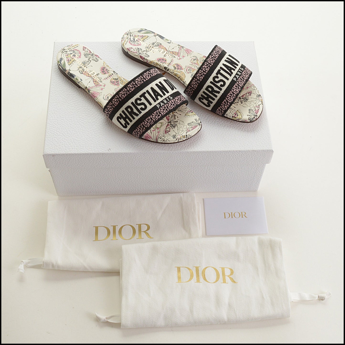 RDC15555 CHRISTIAN DIOR Pink/Black Dway Libellule Camou Butterfly Slide Size 36.5