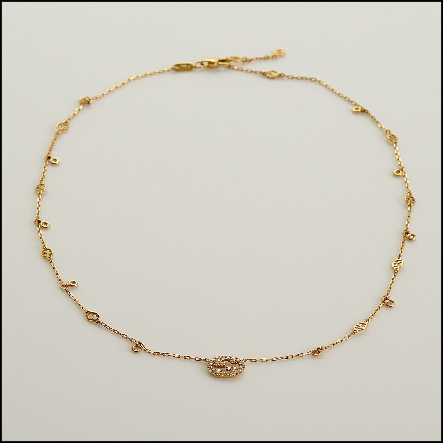 RDC15552 GUCCI 18k Gold Diamond Interlocking G Necklace