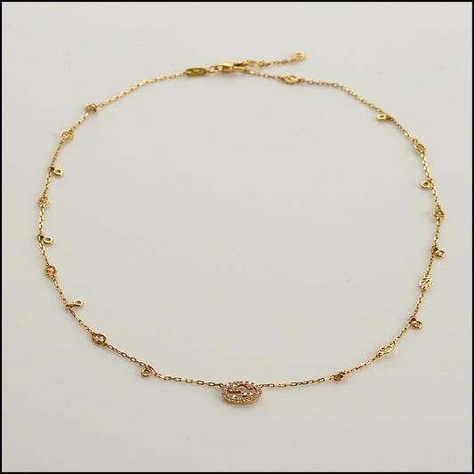 RDC15552 GUCCI 18k Gold Diamond Interlocking G Necklace