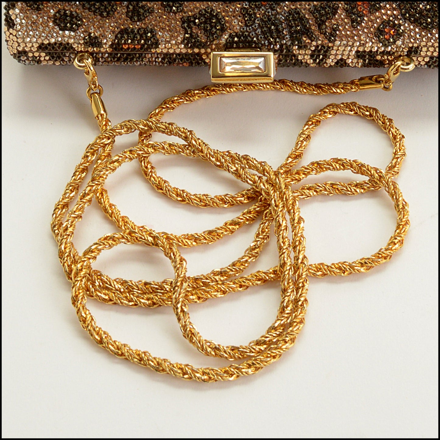 RDC15267 JUDITH LEIBER Leopard Crystal Box Minaudiere Bag
