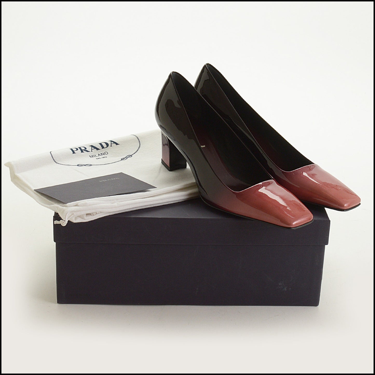 RDC15370 PRADA Purple Ombre Patent Leather Square Toe Pumps Size 36