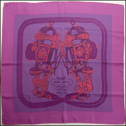 RDC15047 HERMES Purple "Brides de Gala Brode Main" 90 cm Silk Scarf