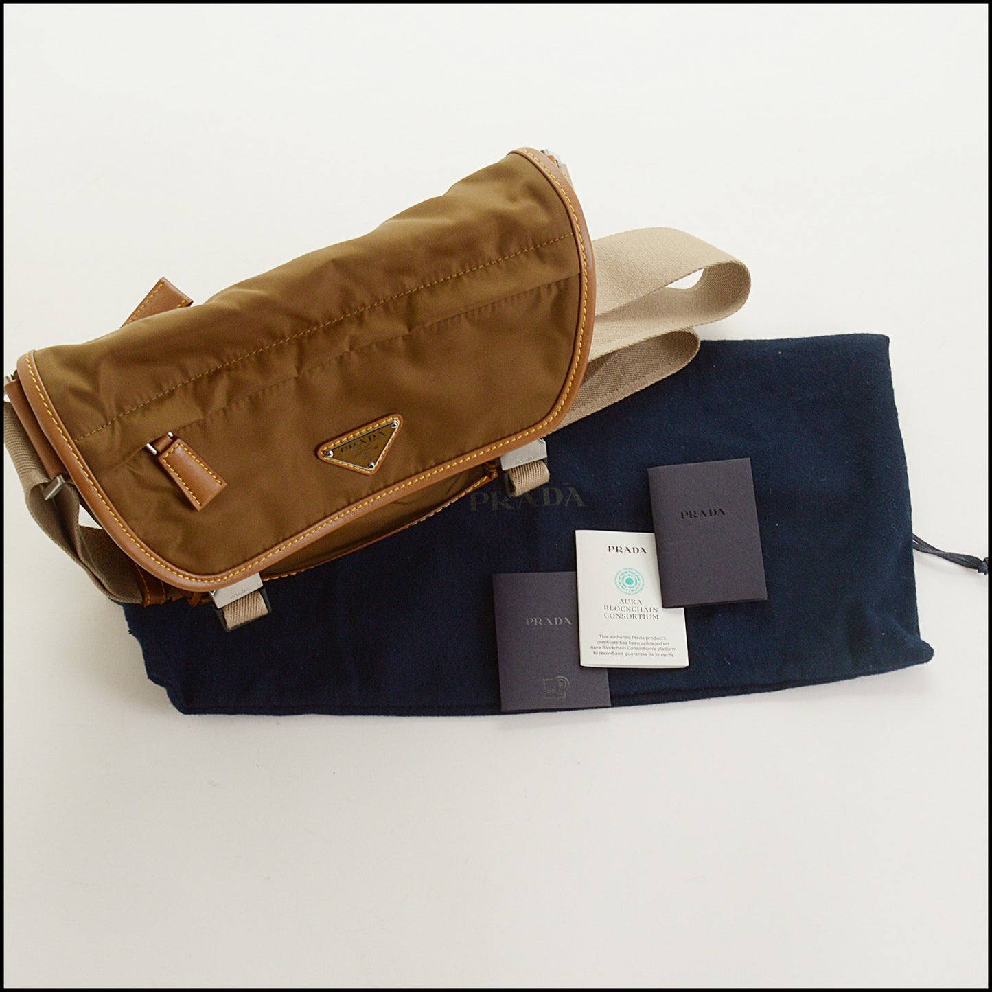 RDC15434 PRADA Brown Re-Nylon Leather Trimmed Triangle Messenger Bag