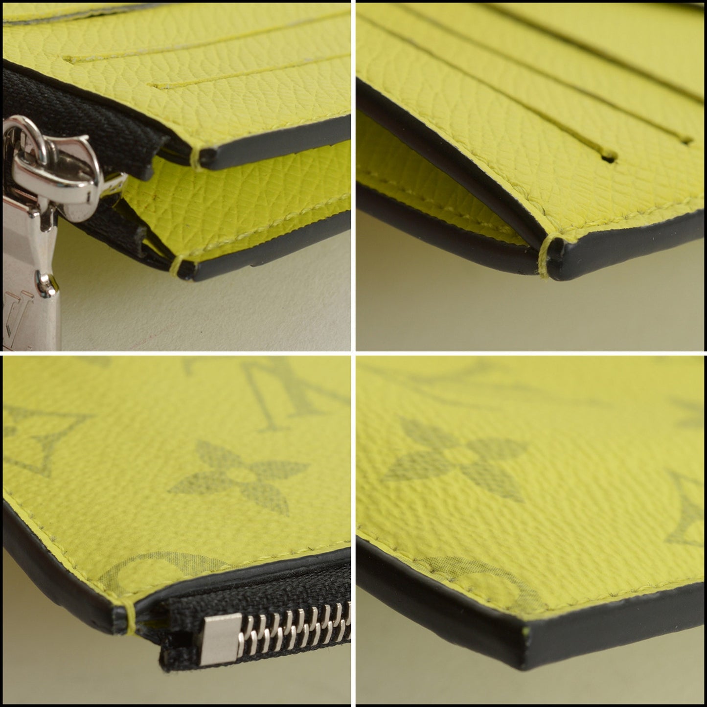 RDC15150 LOUIS VUITTON '19 Lime Green Taigarama Coin & Card Wallet