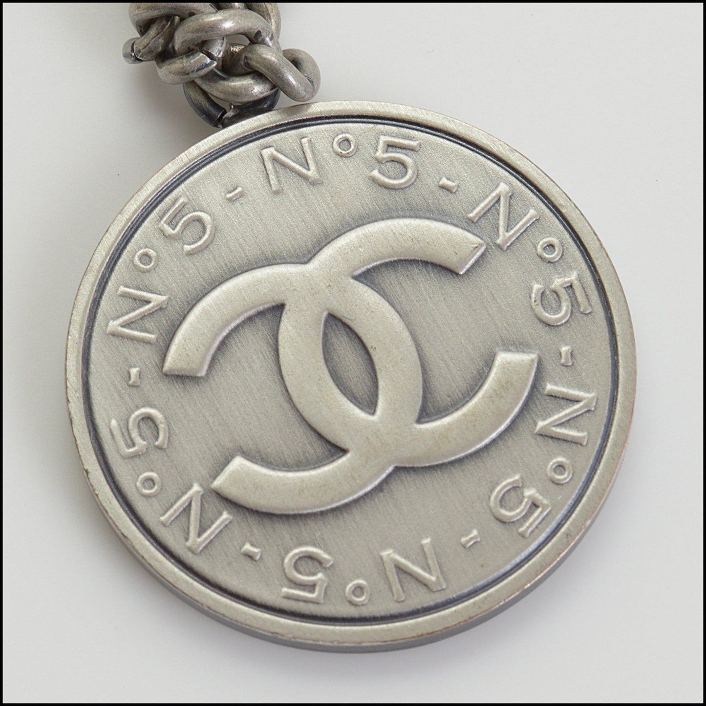 RDC14935 CHANEL Silver Medallion Chain Belt Size 90