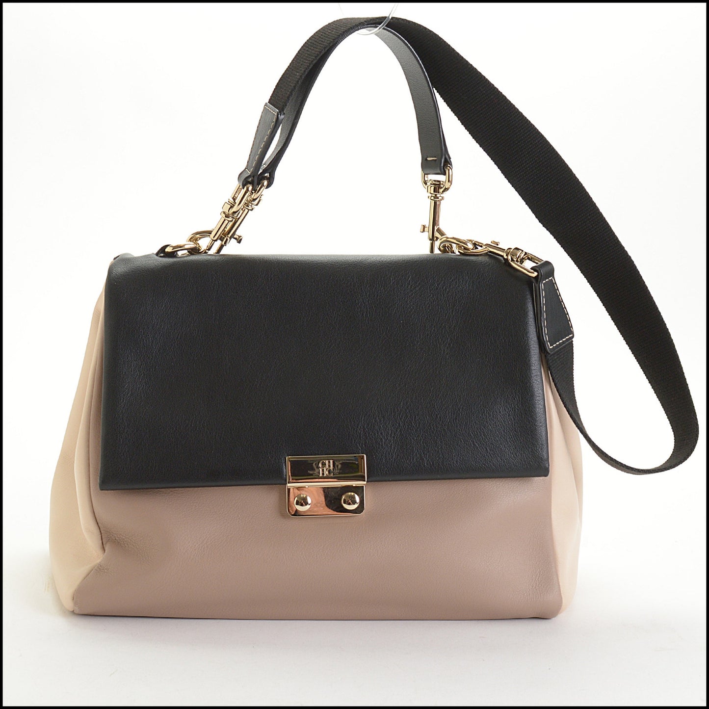 RDC14779 CAROLINA HERRERA Tricolor Black/Tan/Cream Shoulder Bag