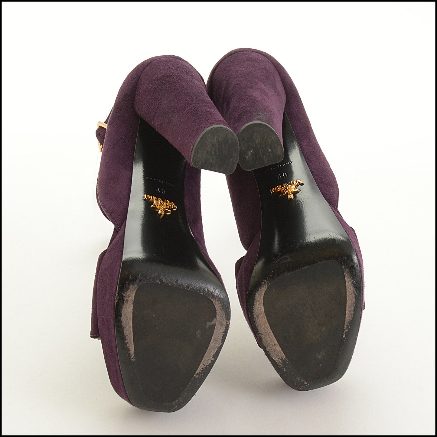 RDC15541 PRADA Deep Purple Suede Ankle Wrap Platform Heels Size 40