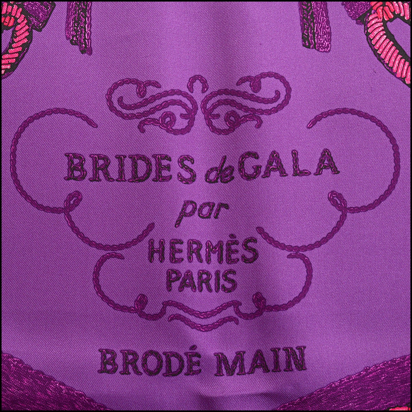 RDC15047 HERMES Purple "Brides de Gala Brode Main" 90 cm Silk Scarf