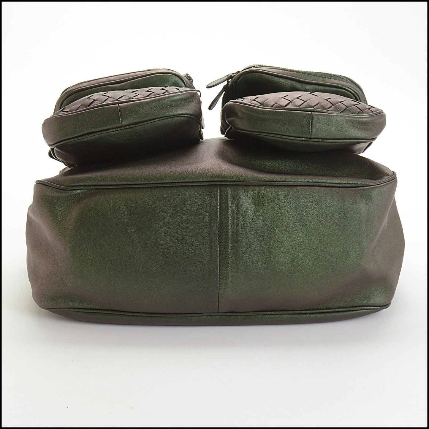 RDC14492 Bottega Veneta Metallic Green Lambskin Double Pocket Bag