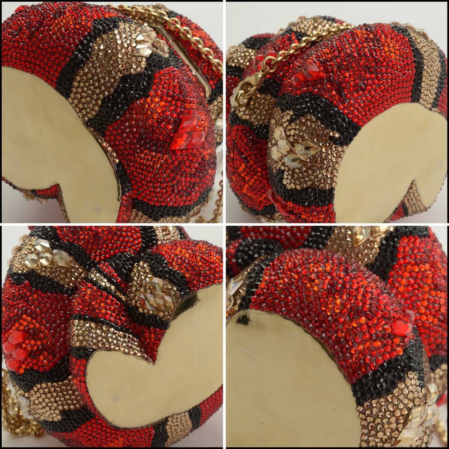 RDC15250 JUDITH LEIBER Red Snake Crystal Minaudiere Bag