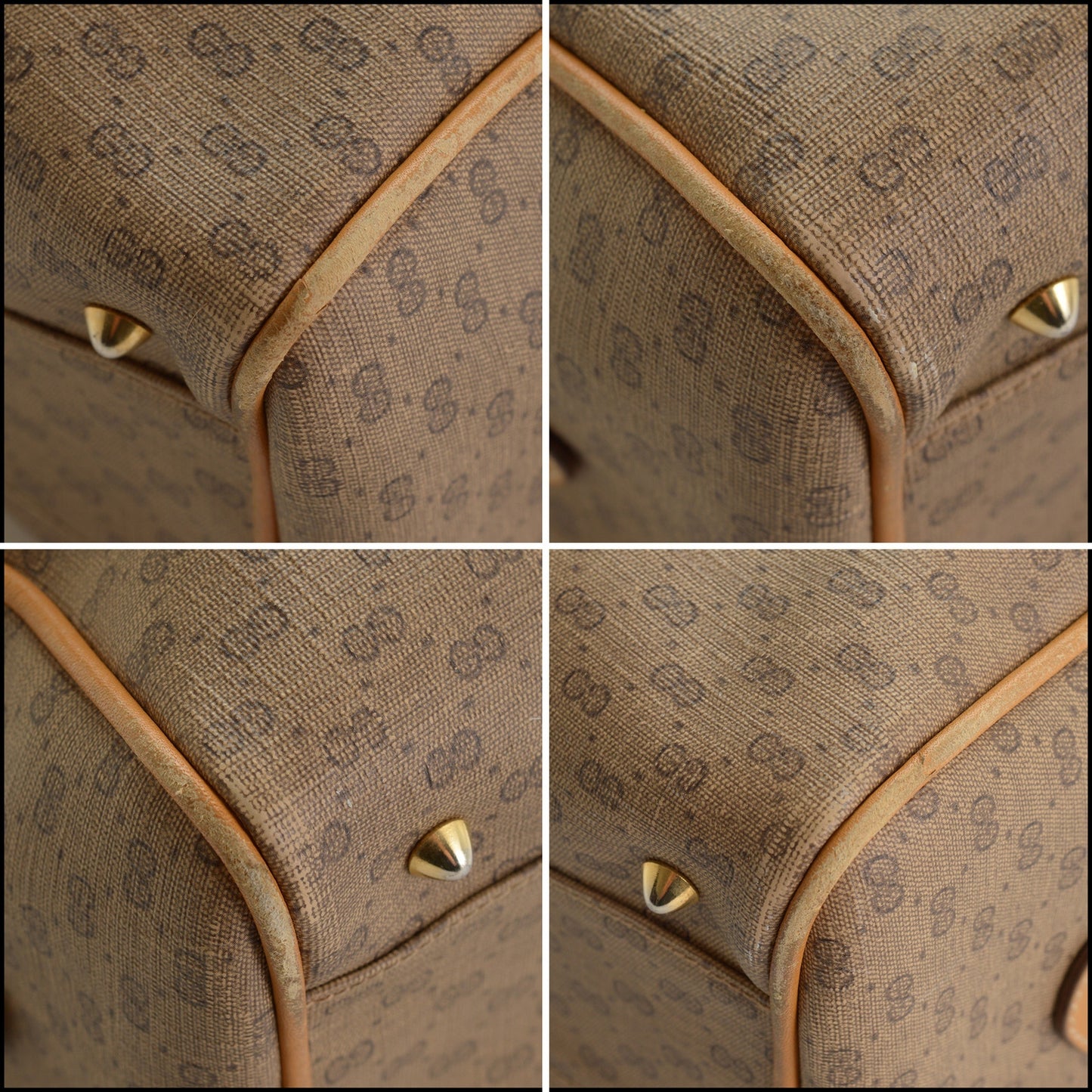 RDC15506 GUCCI Vintage Tan Leather Micro GG Boston Bag