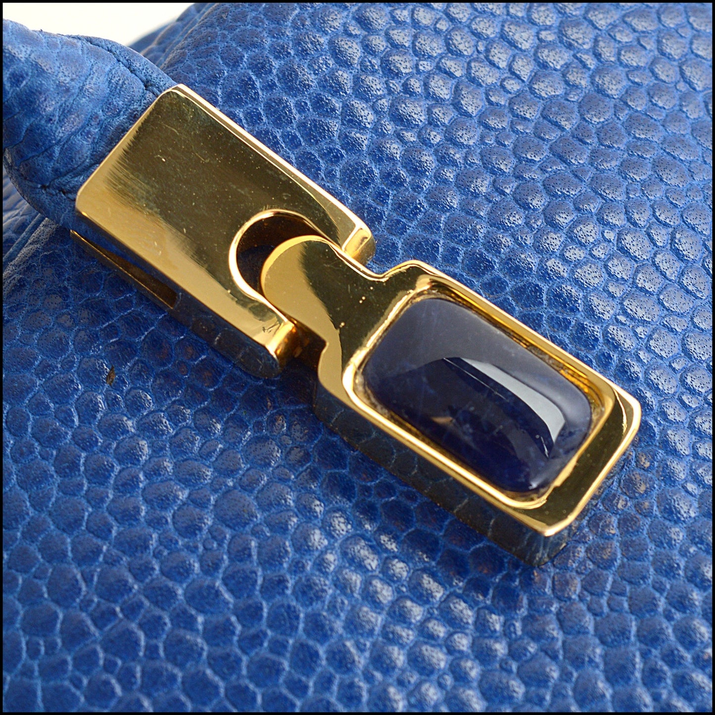 RDC14691 JUDITH LEIBER Blue Caviar Leather Mini Bowler Bag