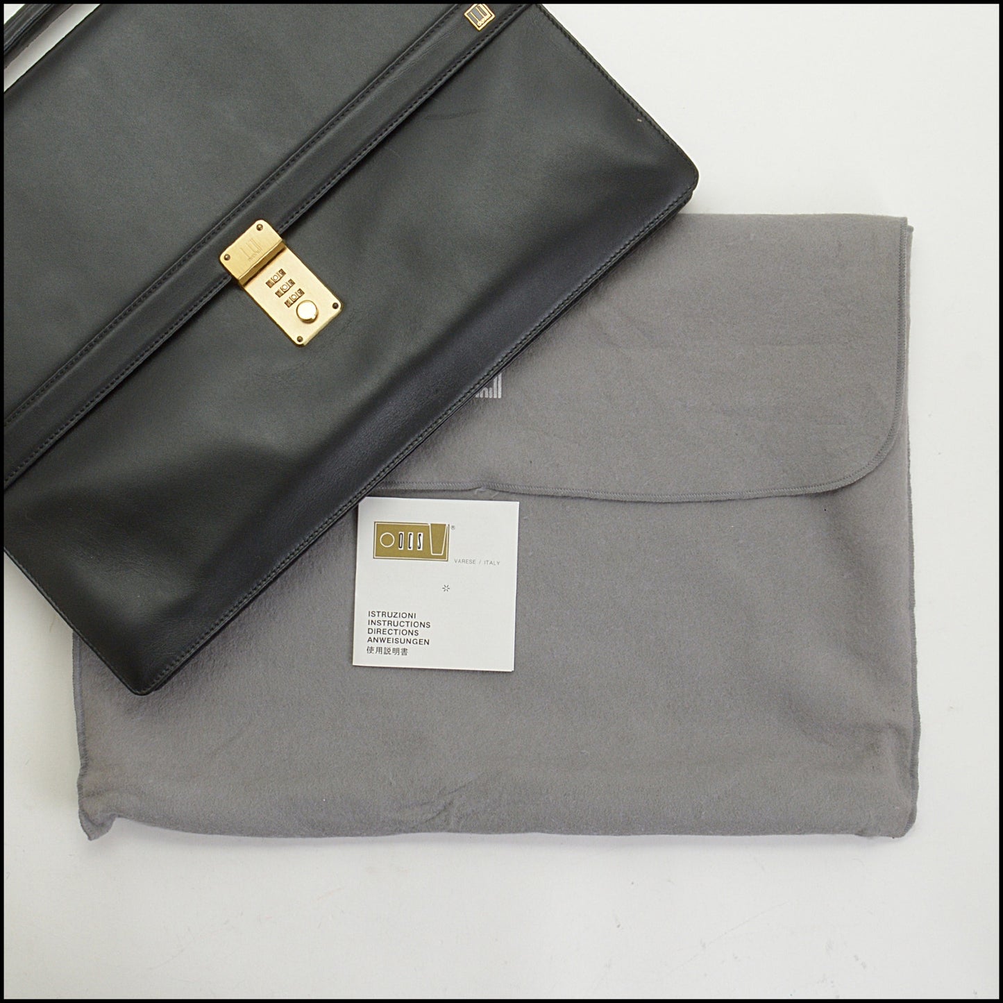 RDC14938 DUNHILL Vintage 90s Black Leather Locking Briefcase